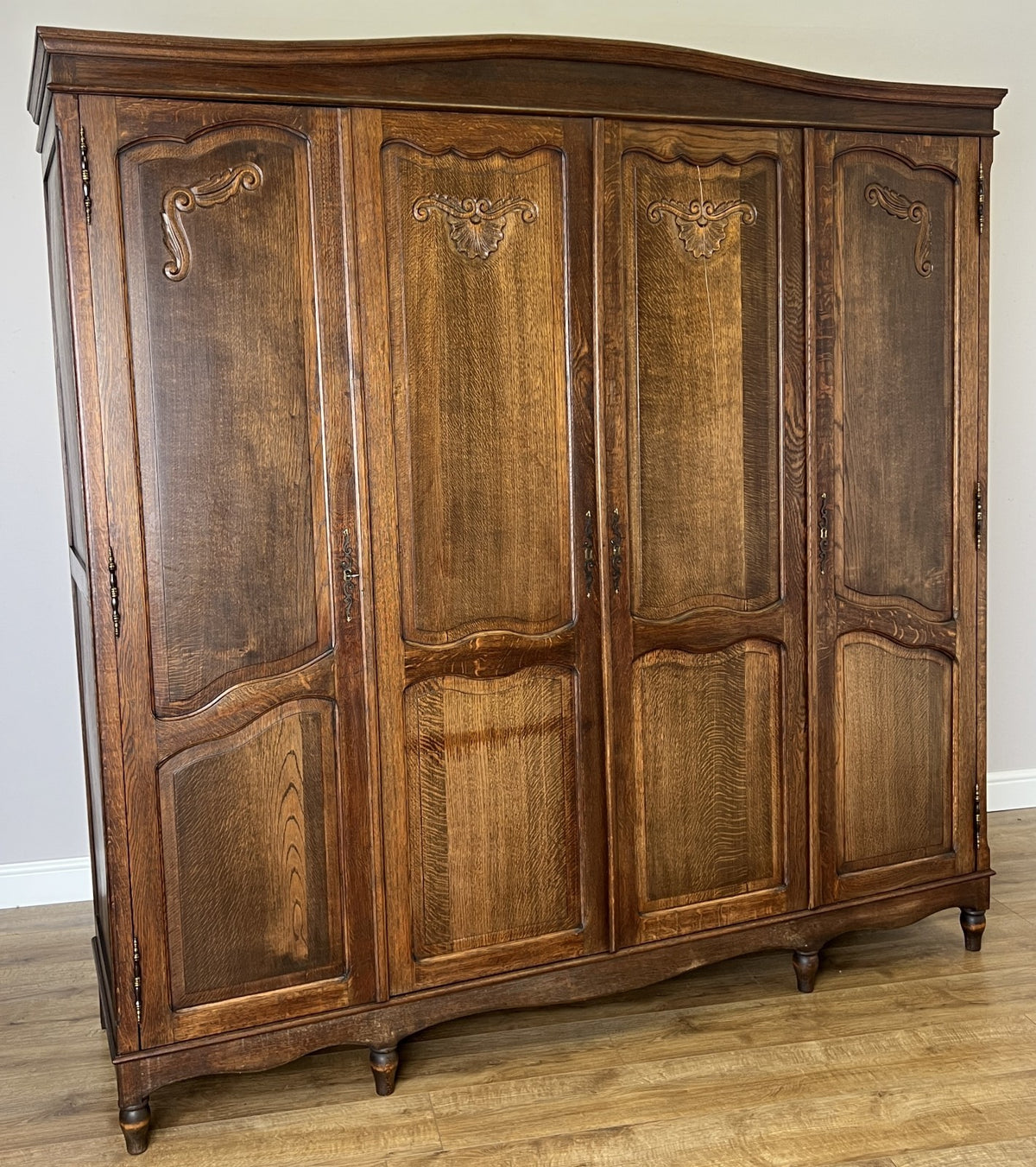 Wardrobe Vintage French Louis XVI Style Oak Four Door Carved Armoire LOT 6505