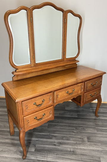 Vintage Dressing Table with Mirror French Oak Louis Vanity Table Makeup LOT 45170