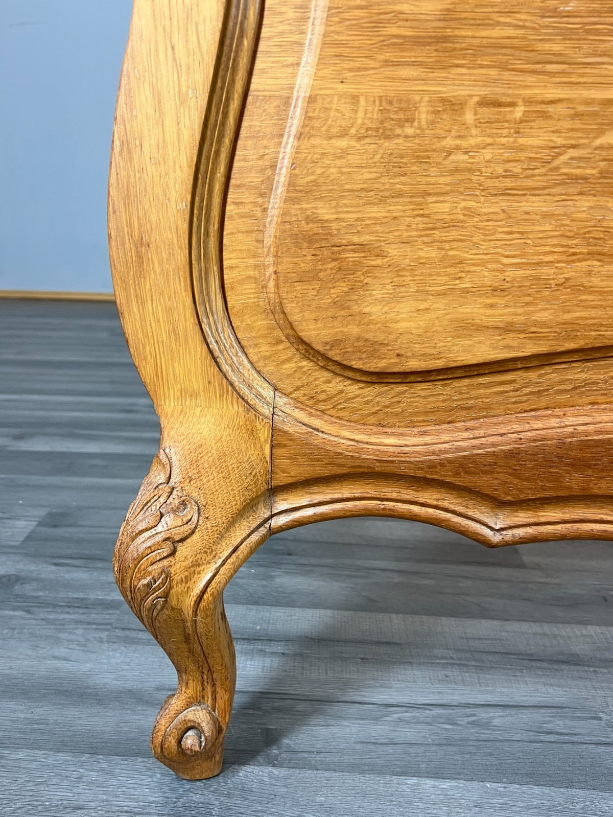 Bed Frame Vintage French Louis XVI Style Oak Double Carved Panel LOT 4108