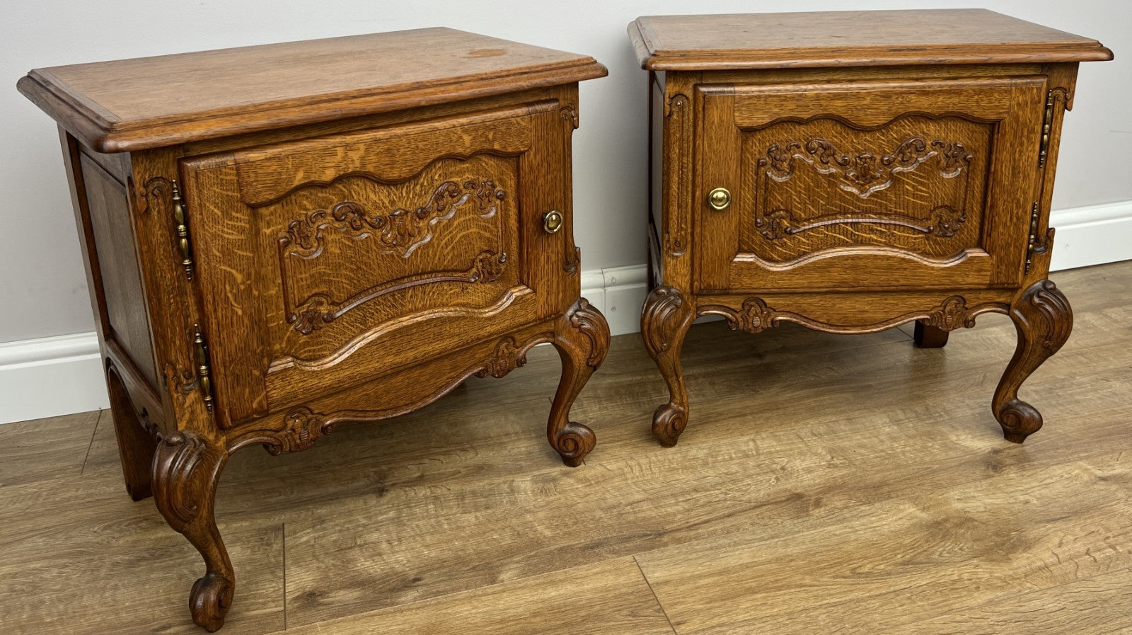 Pair of Bedside Tables Vintage French Louis Oak Nightstands Cabinets LOT 62202
