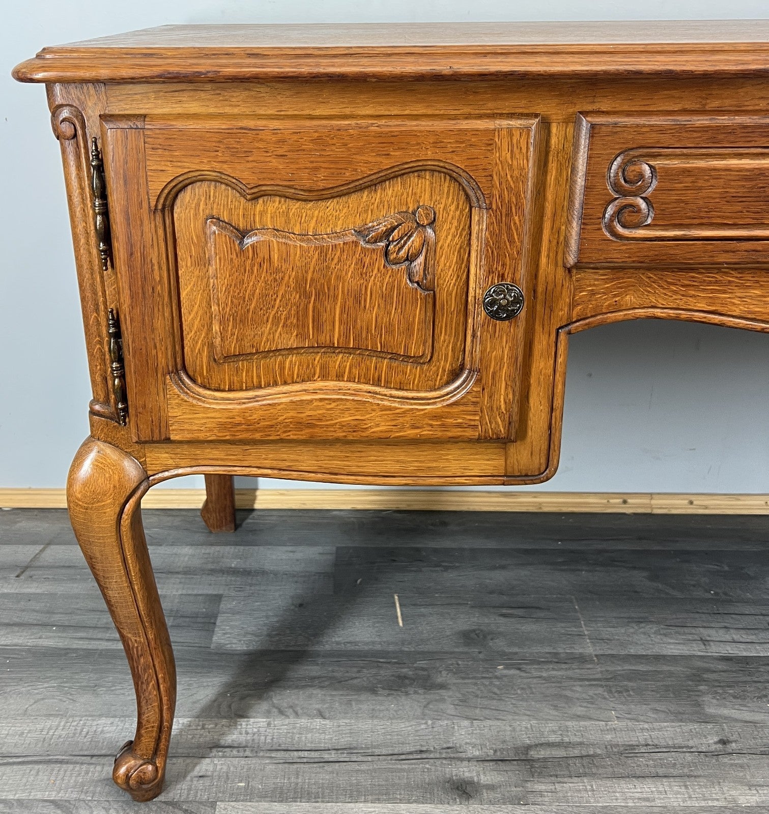 Cabinet Vintage French Louis XVI Style Carved Desk Oak Sideboard LOT 45133