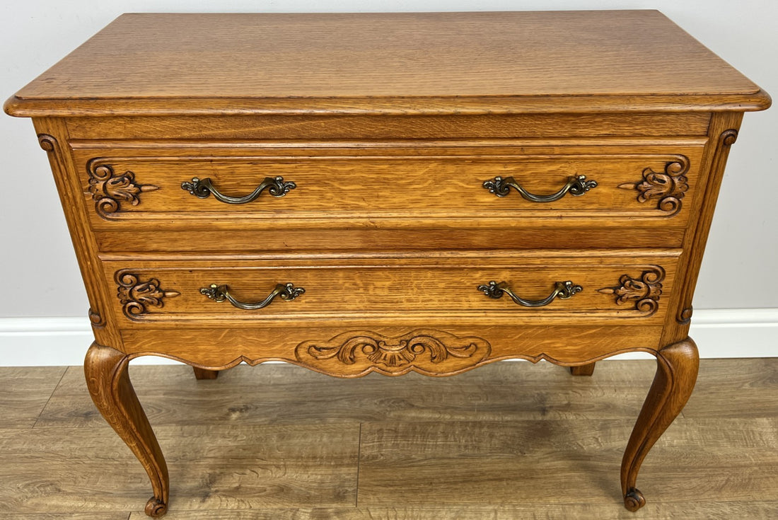 Chest of Drawers Vintage French Louis Oak 2 Drawers Carved Cabinet LOT 62320