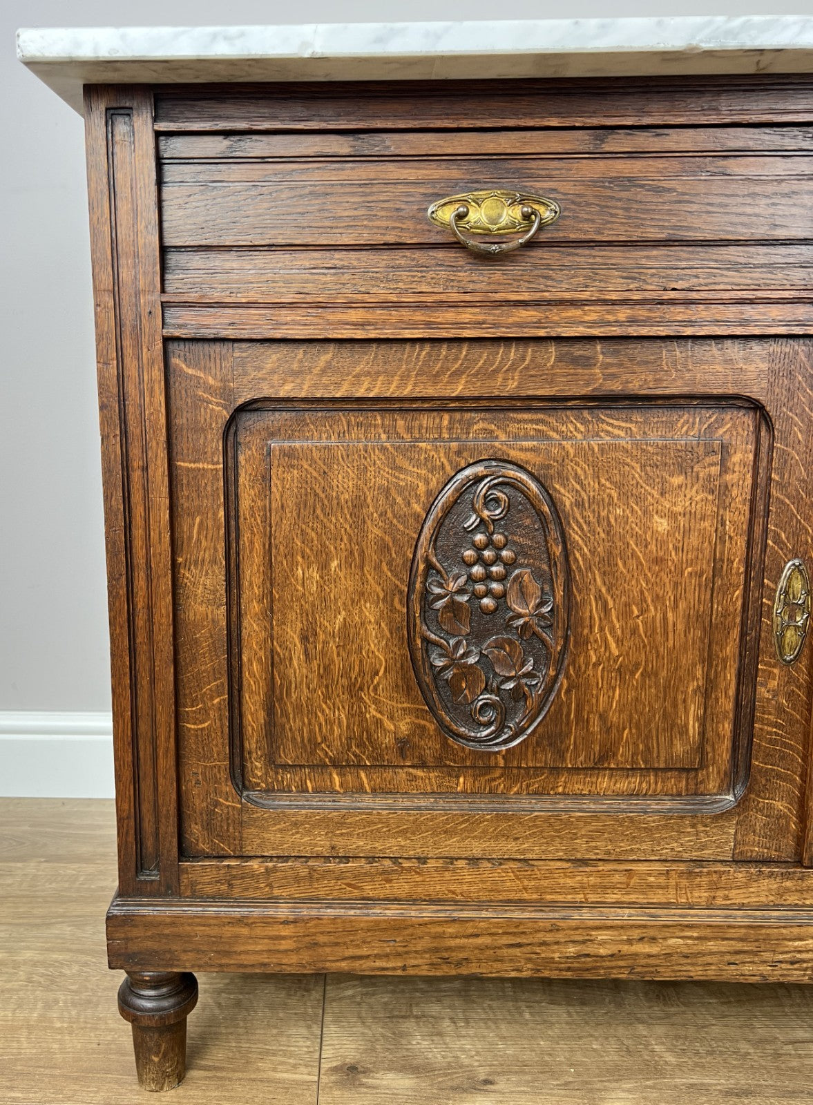 Cabinet Antique French Style Marble Top Oak Sideboard Carved Cupboard LOT 63123