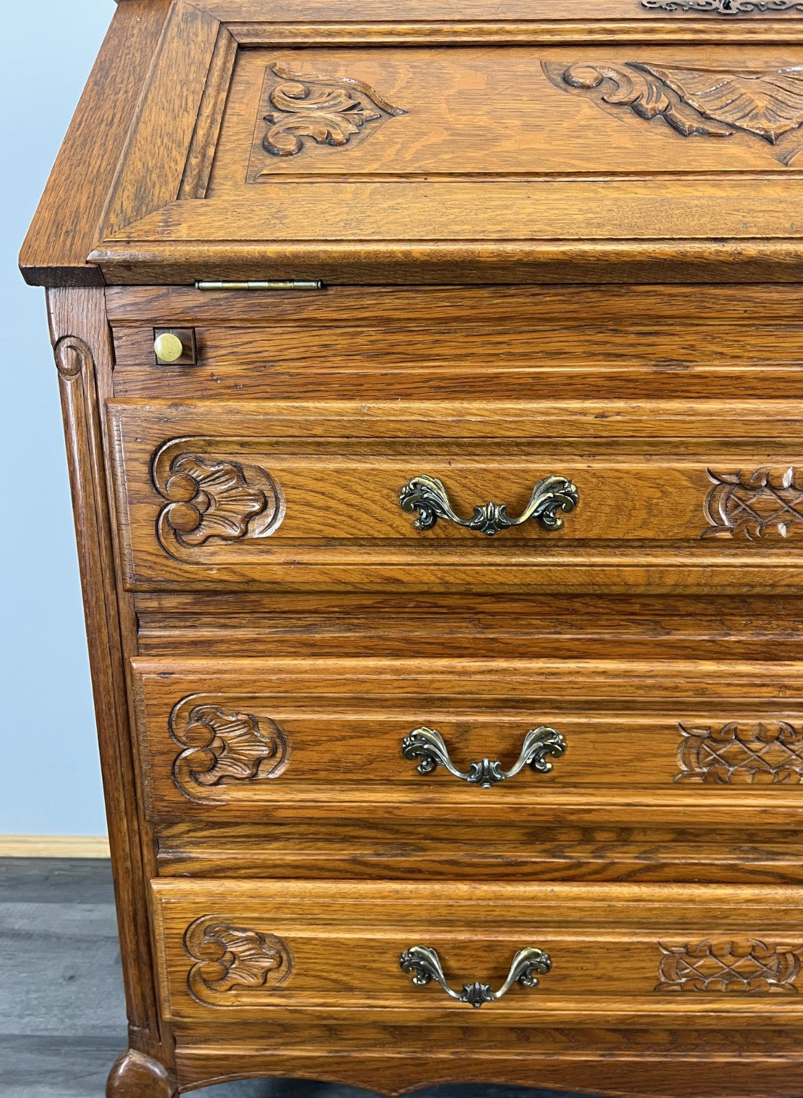 Secretaire Writing Desk Oak Rare Vintage French Louis Bureaux Cabinet LOT 45086