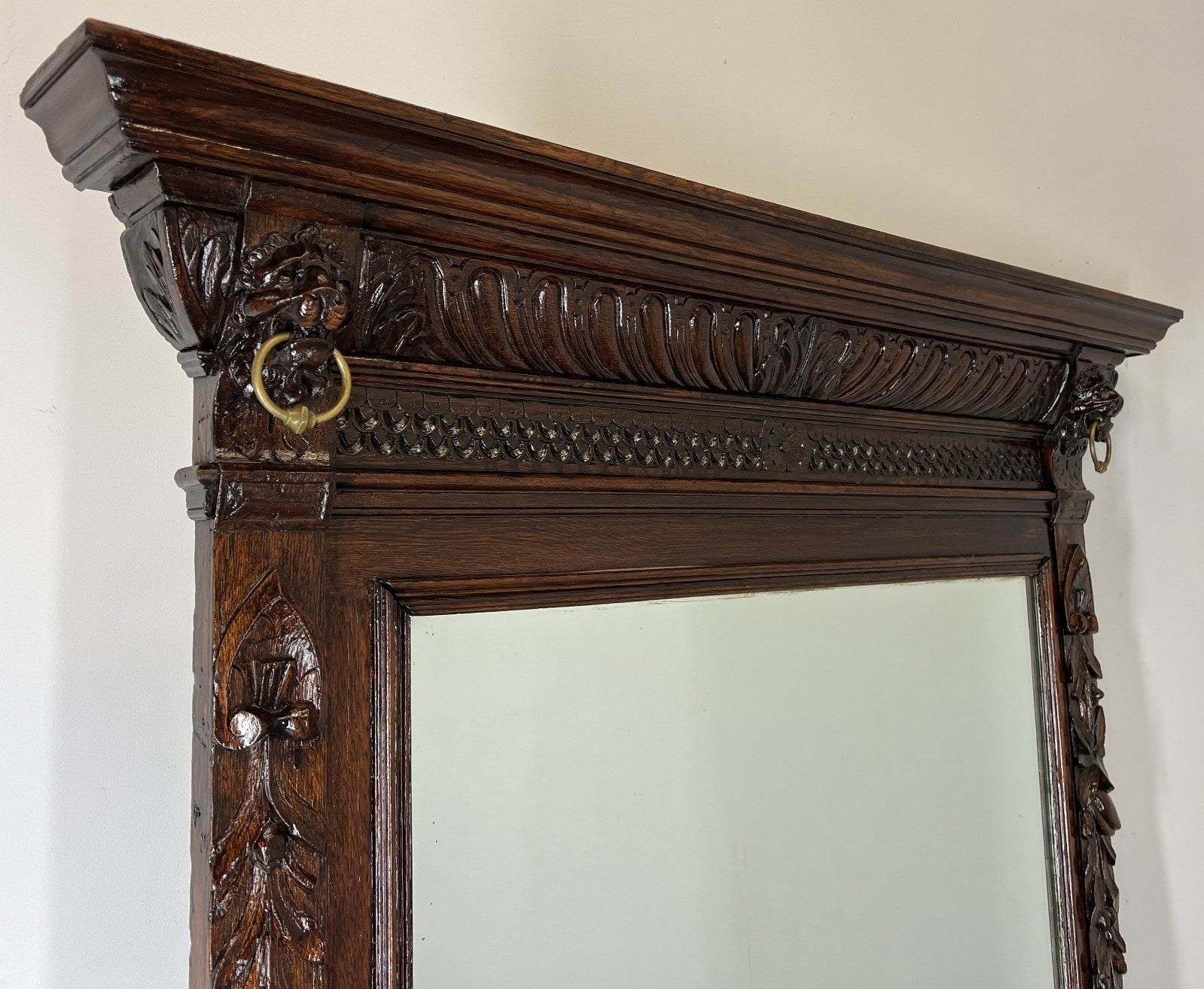 Antique French Oak Wall Mirror with  Carved Frame Wall Decor 197cm  LOT 43521