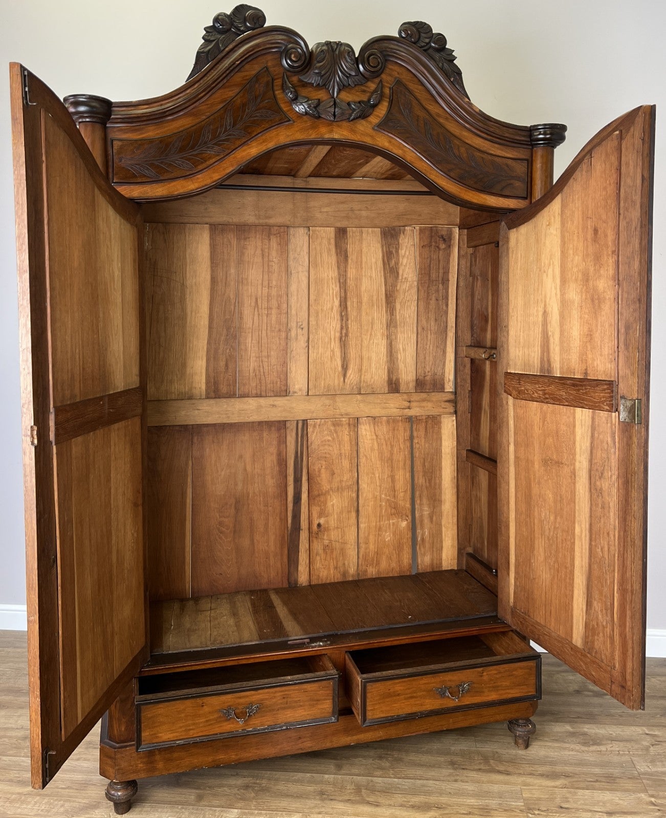 Wardrobe Antique French Style Two Door Walnut Mirrored Carved Armoire LOT 616117