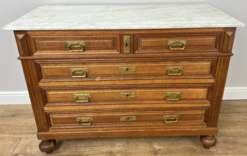Chest of Drawers Antique French Style Oak Marble Top Carved Cabinet LOT 64480