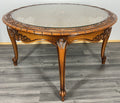 Coffee Table Vintage French Louis XIV Glass Top Ornate Cane Round Table LOT 39412