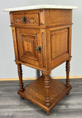 Bedside Table Antique French Oak with Marble Top Carved Cabinet LOT 43351
