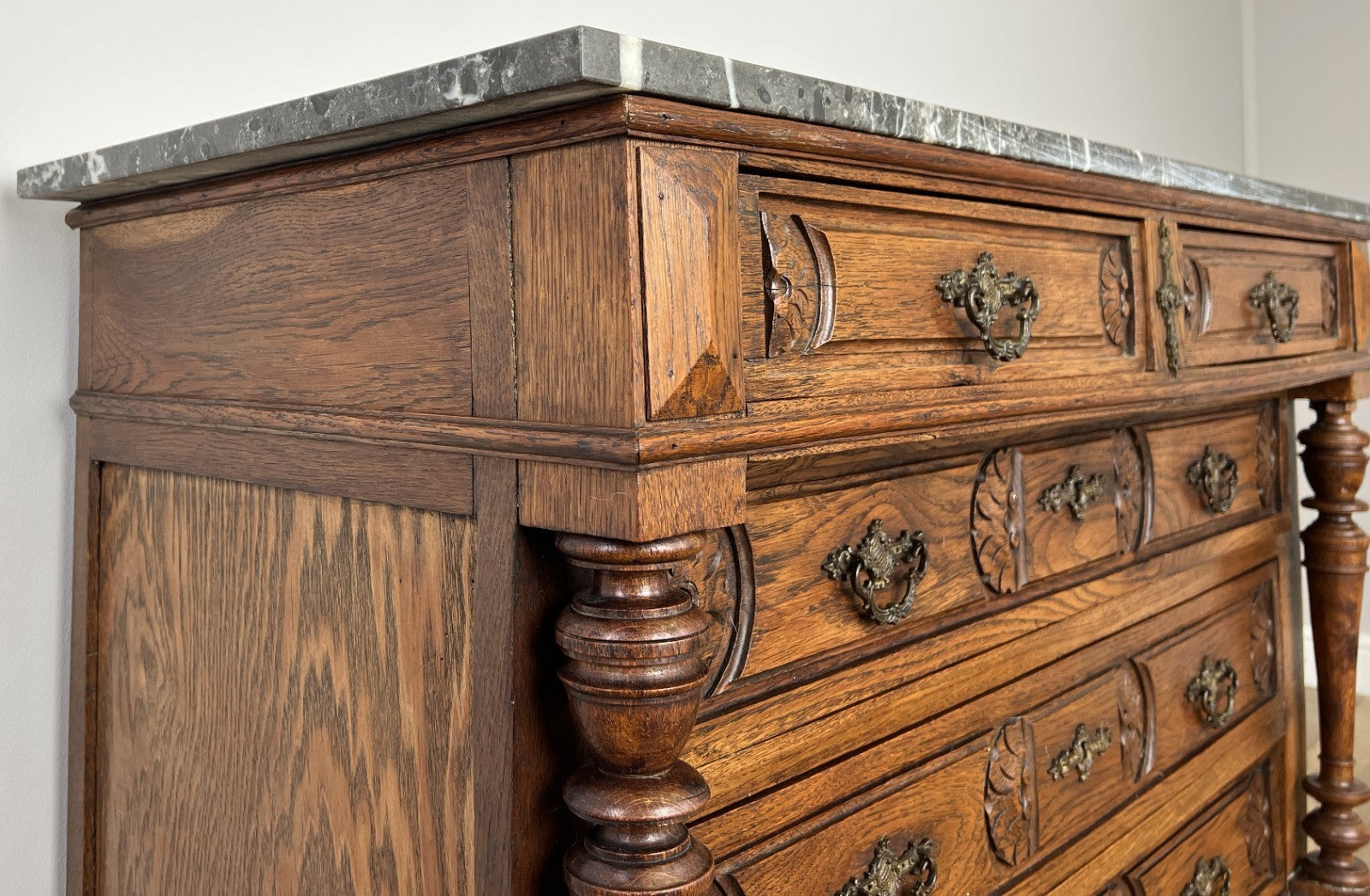 Chest of Drawers Antique French Style Marble Top Walnut Cabinet LOT 607717