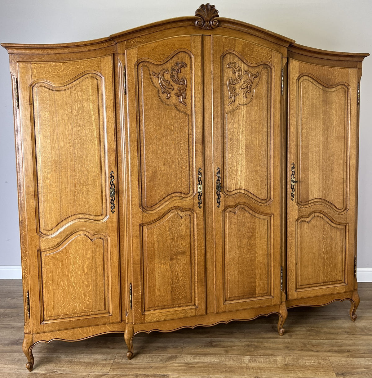 Wardrobe Vintage French Louis XVI Style Oak Four Door Carved Armoire LOT 6497