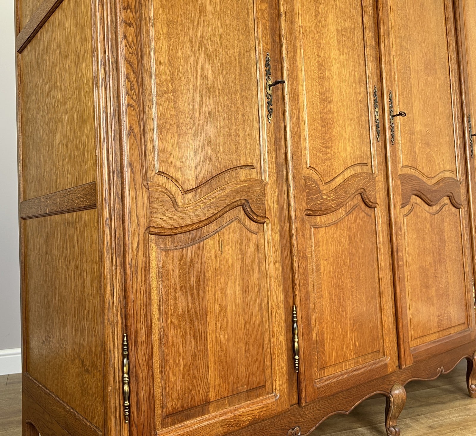 Wardrobe Vintage French Louis XVI Style Oak Five Door Carved Armoire LOT 63975