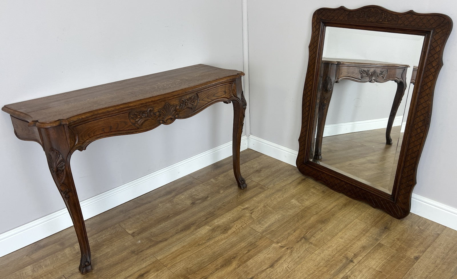 Table with Mirror Antique French Louis Oak Wall Mirror Console Table LOT 64020