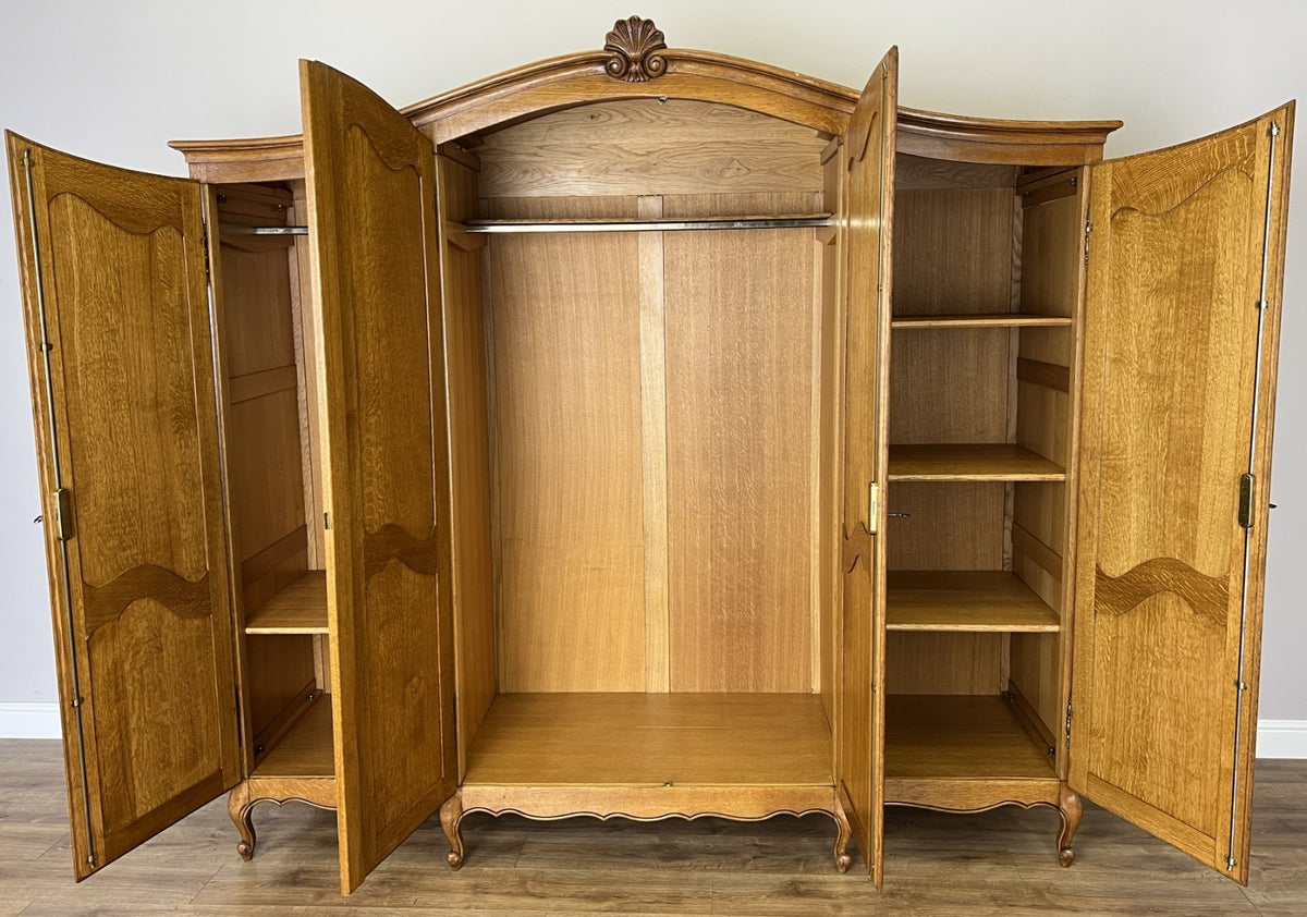 Wardrobe Vintage French Louis XVI Style Oak Four Door Carved Armoire LOT 6497