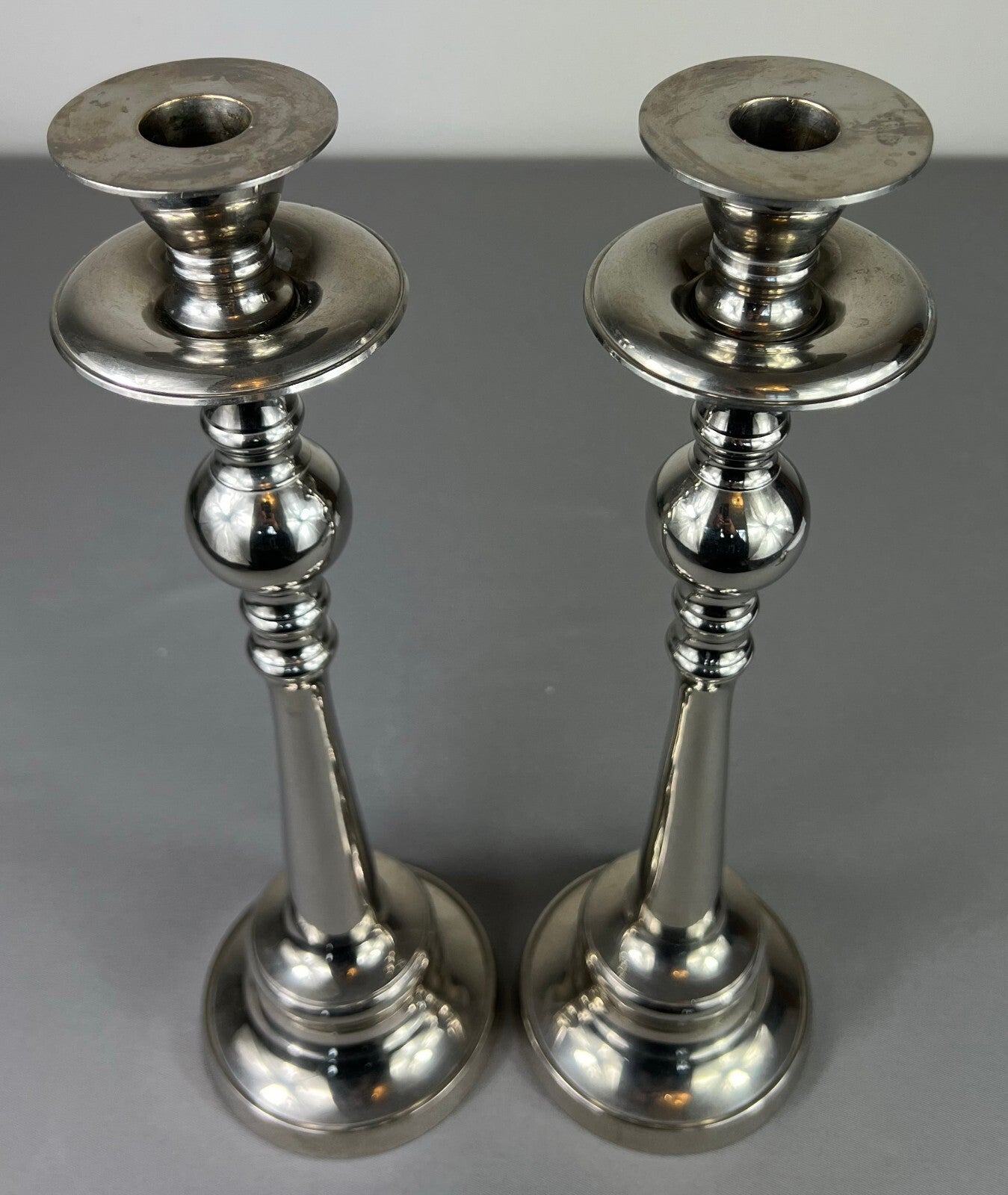 Pair of Candle Holders Vintage French Silver Metal Column Candlesticks LOT 50778
