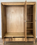 Wardrobe Vintage French Oak Triple Door Mirrored Carved Armoire Cabinet LOT 610117