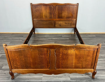 Bed Vintage French Louis XVI Oak Double Bed Frame Carved Headboard LOT 37880