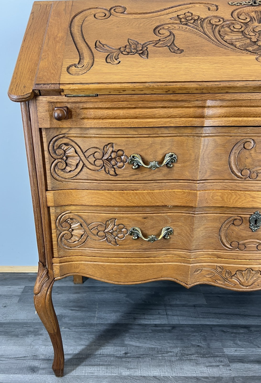 Secretaire Writing Desk Vintage French Louis Oak Rare Bureaux Cabinet LOT 44884