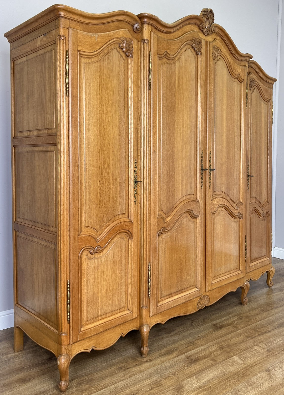 Wardrobe Vintage French Louis XVI Style Oak Four Door Carved Armoire LOT 63851