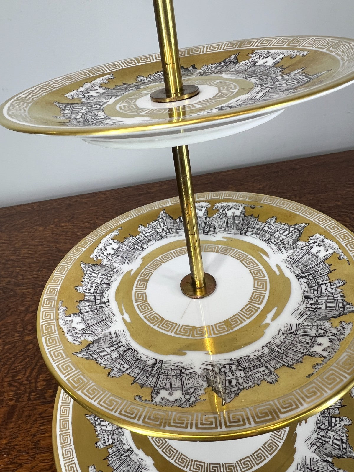 Cake Stand Vintage Style German Bavaria Porcelain Brass Three Tier LOT 47548