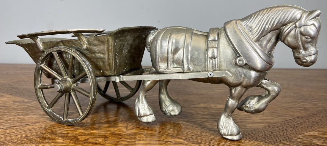 Figurine Horse Cart Vintage Style Metal Horse Drawn Wagon Sculpture LOT 46780