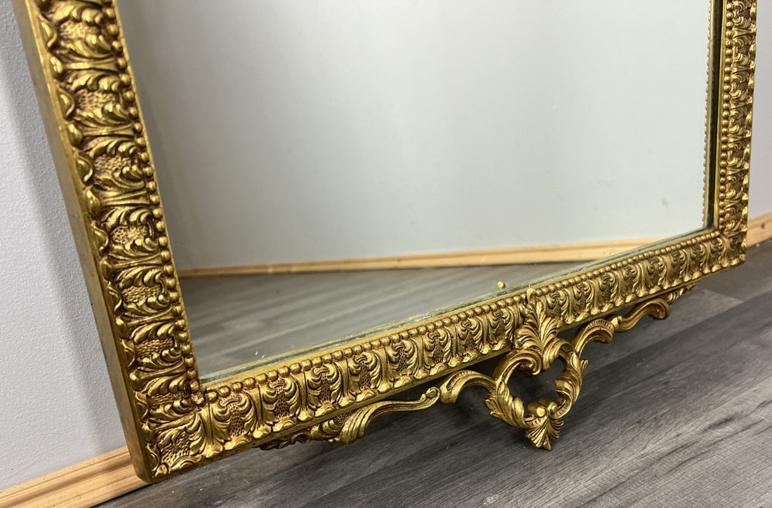 Vintage French Gilt Wall Mirror Ornate Eagle Crest Brass Wall Decor LOT 43770