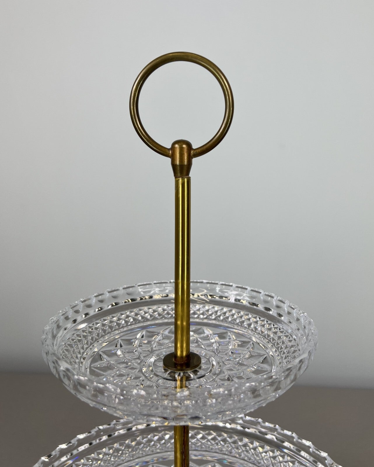 Cake Stand Vintage French Crystal Three Tier Serving Stand Brass Handle LOT 36003