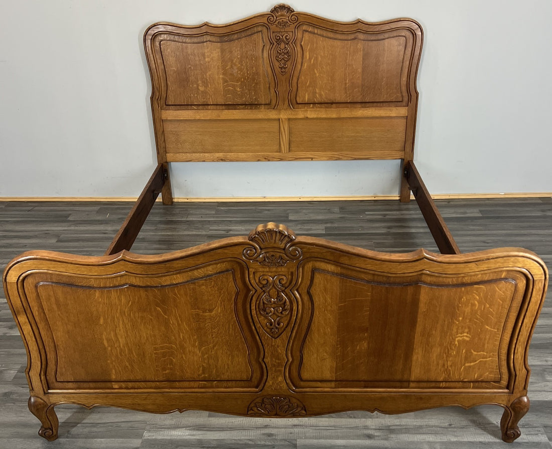 Bed Vintage French Louis XVI Double Bed Frame Oak Carved Headboard LOT 46250
