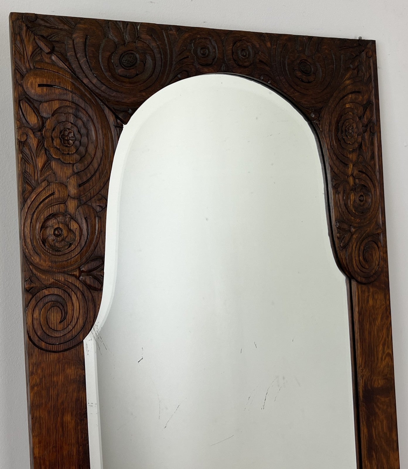 Mirror Antique French Style Oak Carved Wardrobe Mirror Polished Glass LOT 61881