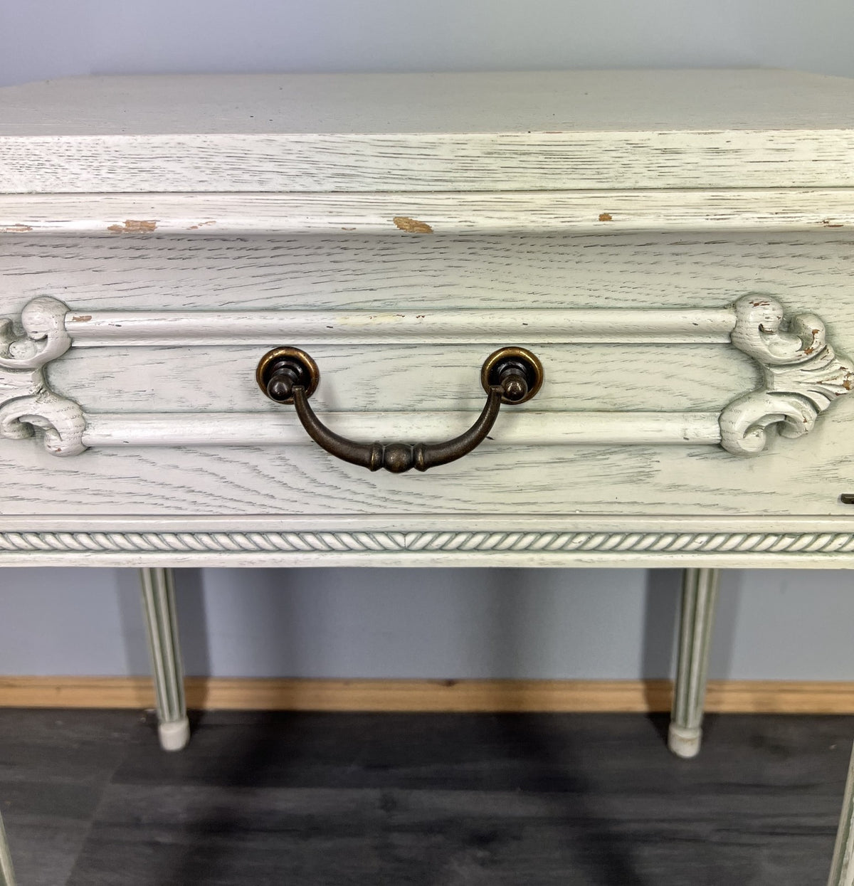 Bedside Table Vintage French Shabby Chic Painted Drawer Carved Cabinet LOT 4042