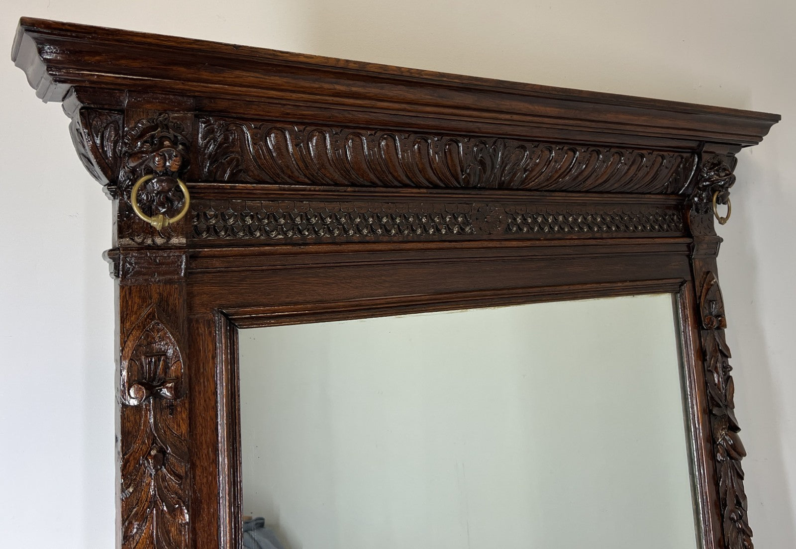 Antique French Oak Wall Mirror with  Carved Frame Wall Decor 197cm  LOT 43527