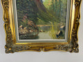 Painting Vintage Oil Landscape Mountain Deer Signed Framed Carved LOT 51137