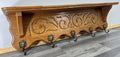 French Vintage Style Coat Rack Oak 5 Hooks Ornate Wall Shelf Coat LOT 47220