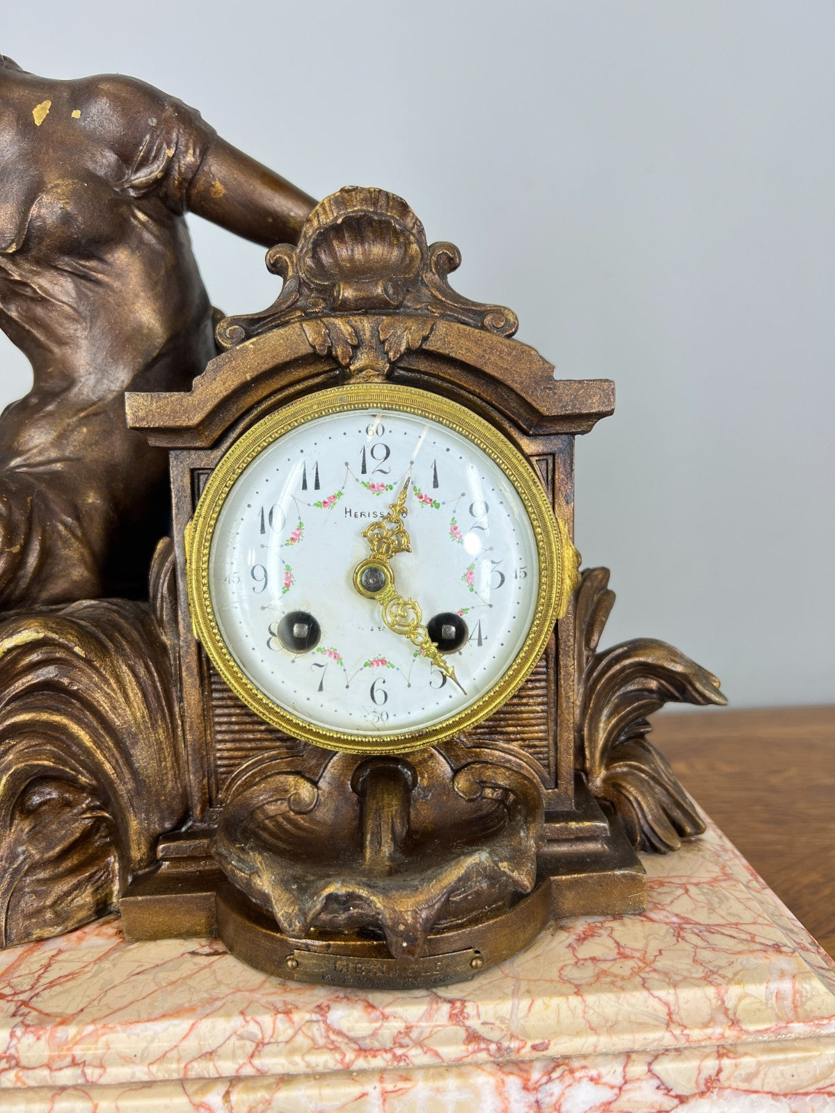 Mantel Clock Antique French Art Nouveau Style Bronze Garniture Set LOT 46396