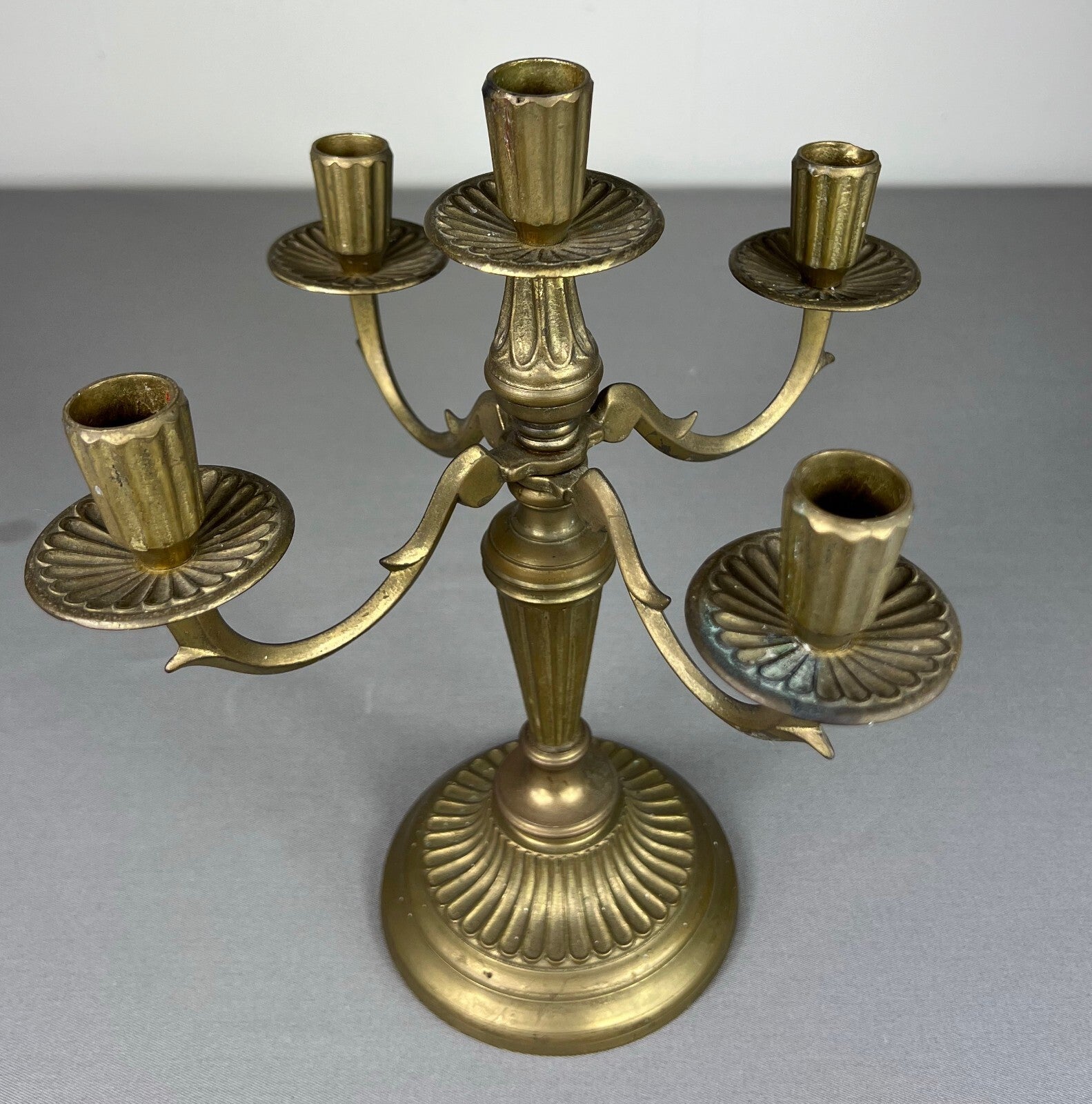 Candelabra Vintage French Style Metal Gold 5 Arm Candle Holder Pair LOT 50758