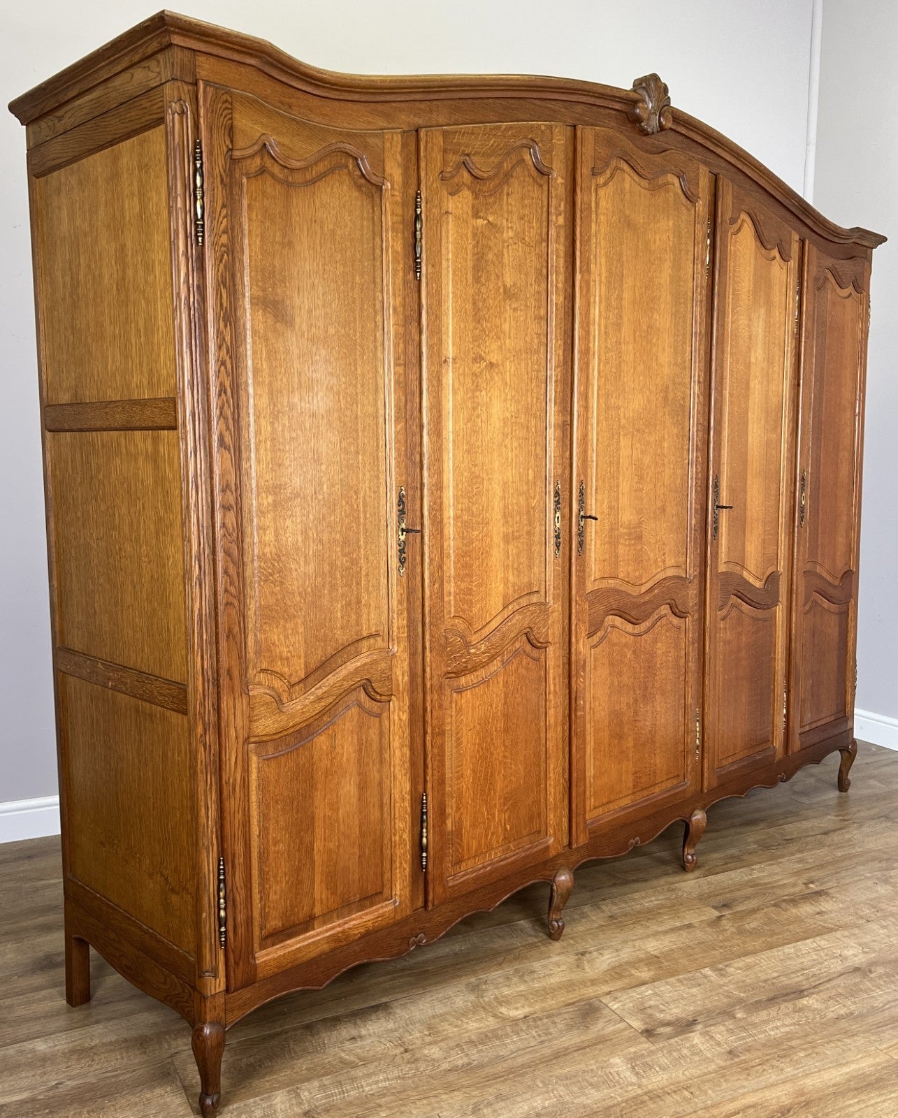 Wardrobe Vintage French Louis XVI Style Oak Five Door Carved Armoire LOT 63972