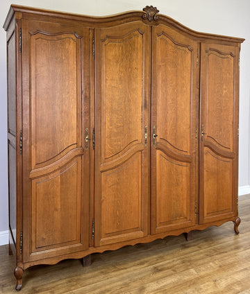 Wardrobe Vintage French Louis XVI Style Oak Four Door Carved Armoire LOT 6500