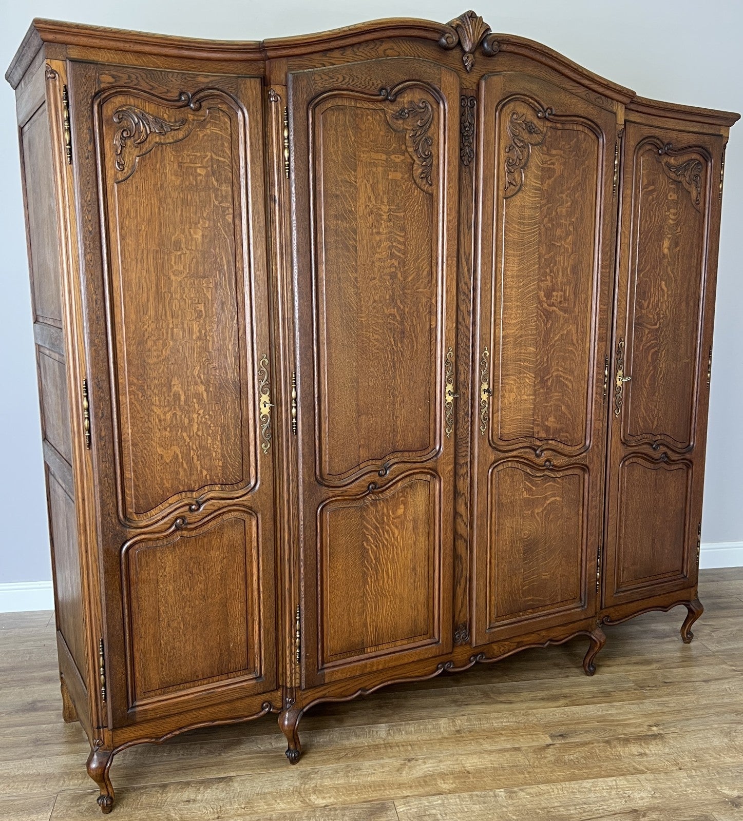 Wardrobe Vintage French Louis XVI Style Oak Four Door Carved Armoire LOT 61132