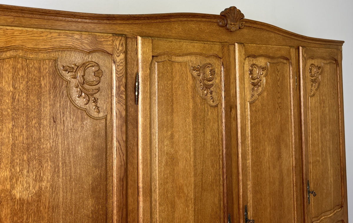 Wardrobe Vintage French Louis XVI Style Oak Four Door Carved Armoire LOT 6533
