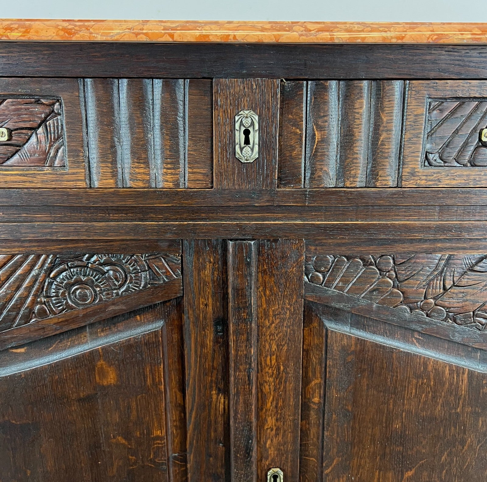 Sideboard Antique French Oak Marble Top Carved Two Door Cabinet LOT 22277