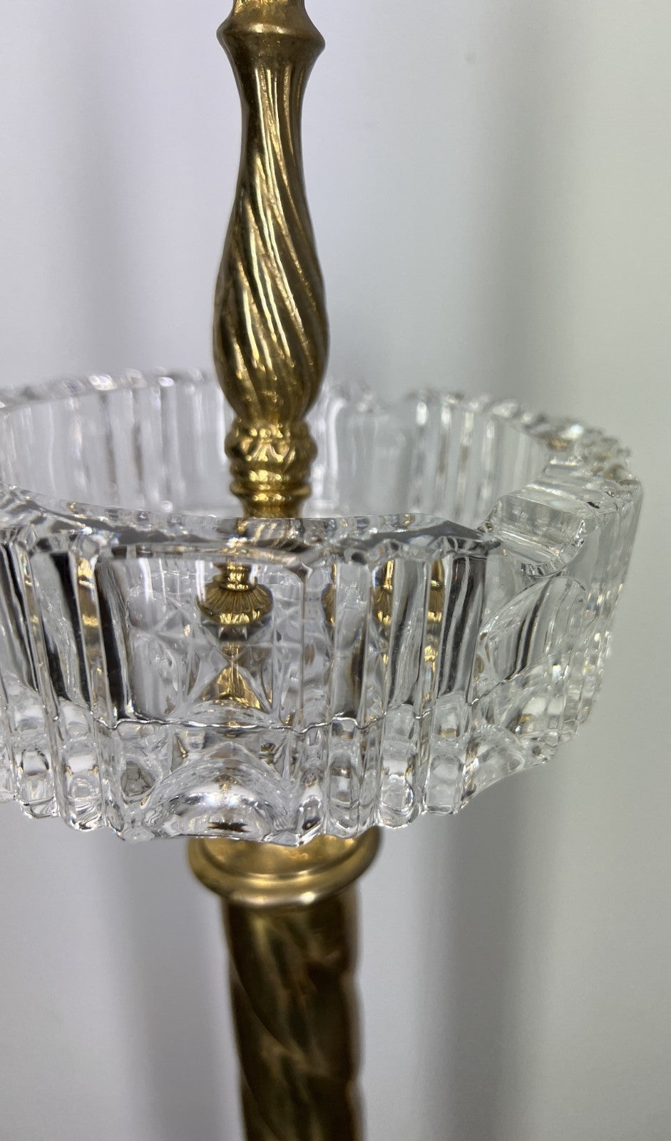 Vintage French Ashtray Stand Brass & Crystal Ornate Pedestal LOT 42323