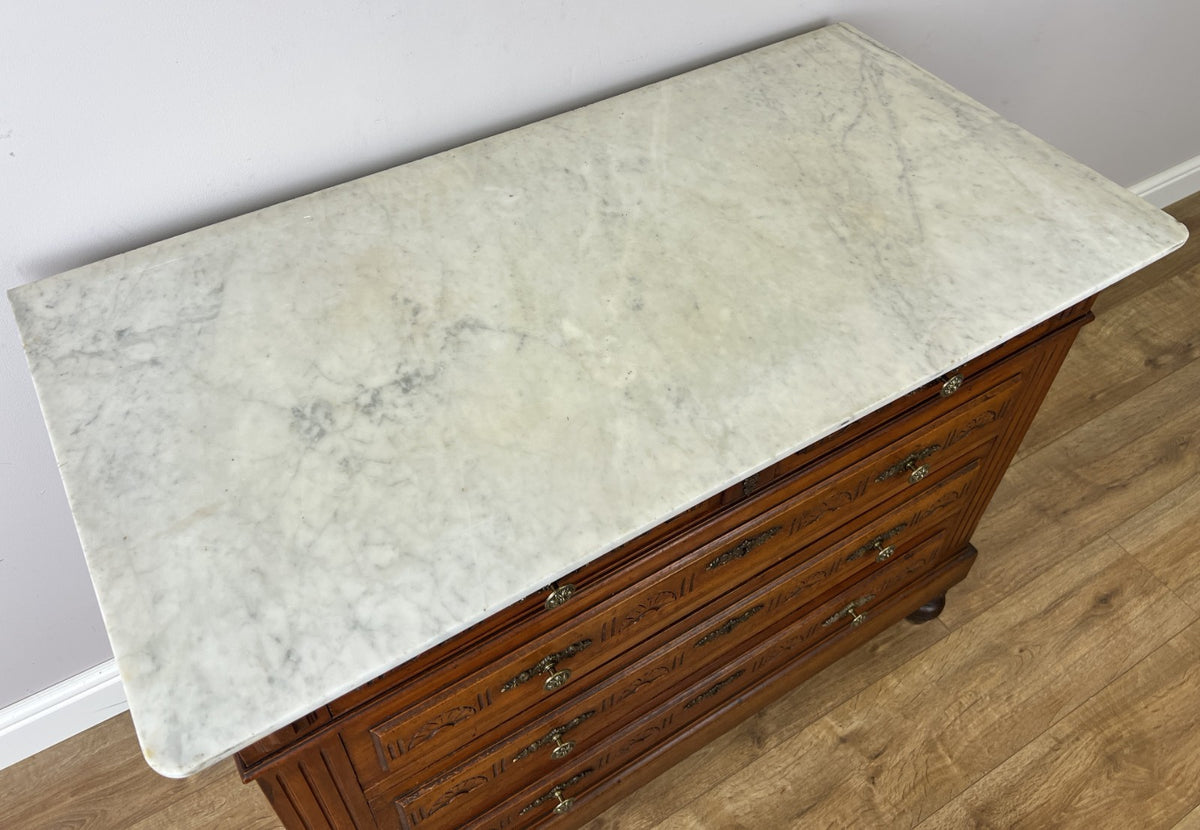 Chest of Drawers Antique French Walnut Marble Top Five Drawer Cabinet LOT 644912