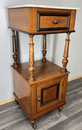 Bedside Table Antique French Style Marble Top Walnut Cupboard Cabinet LOT 40432