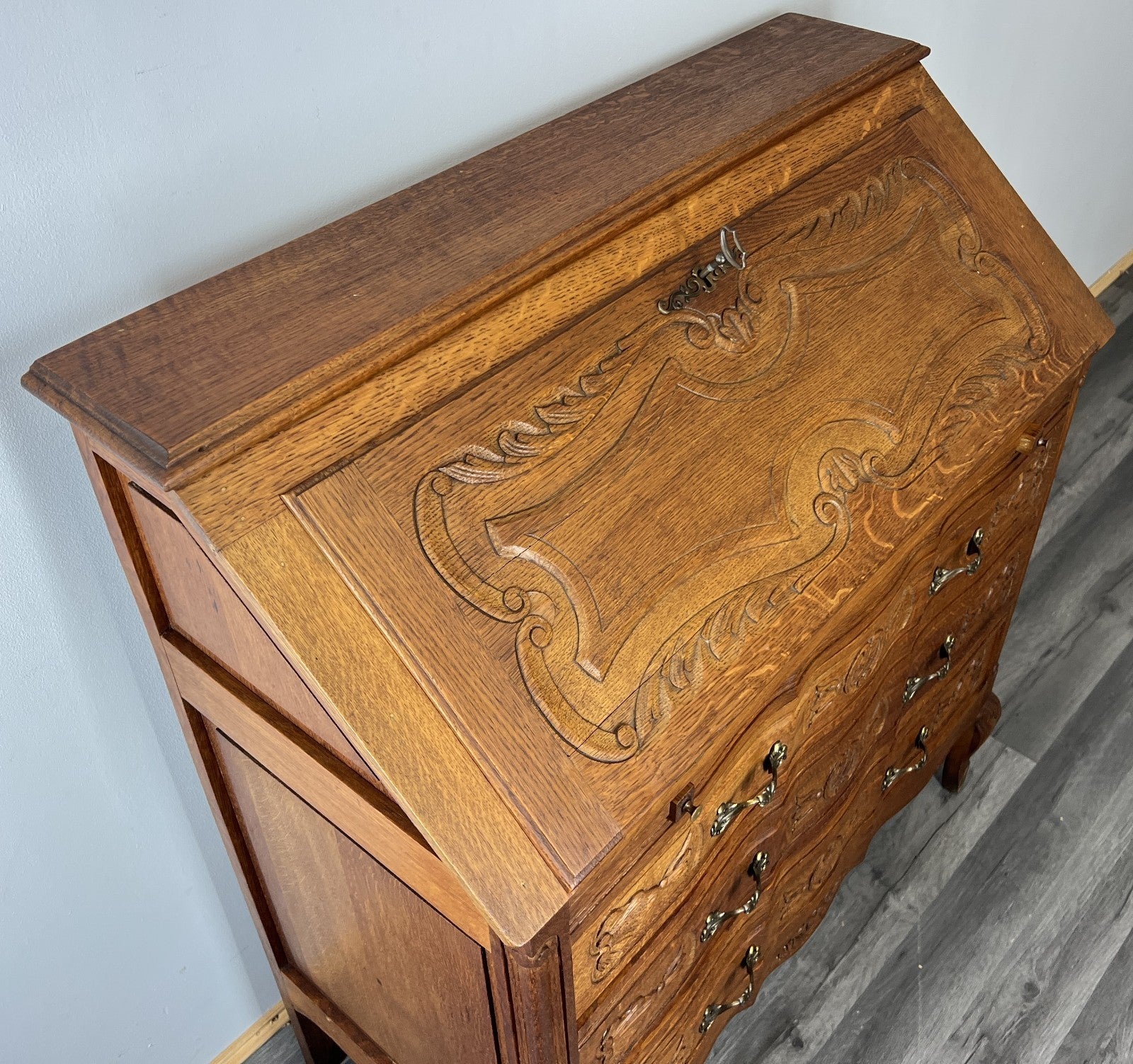 Secretaire Writing Desk Vintage French Louis Oak Rare Bureaux Cabinet LOT 446310