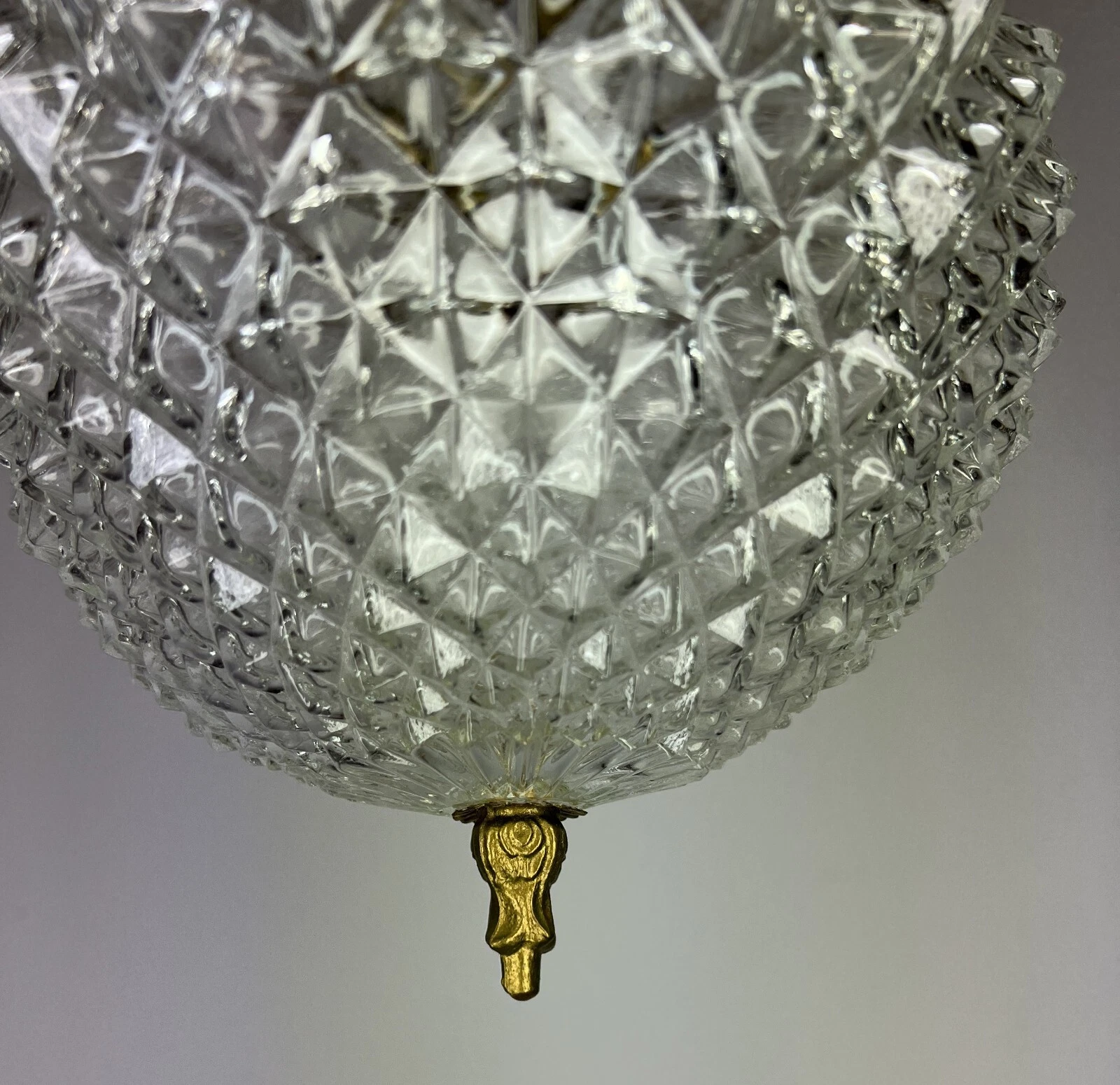 Ceiling Lamp Vintage Style Brass and Pressed Crystal Pendant Chandelier LOT 52533