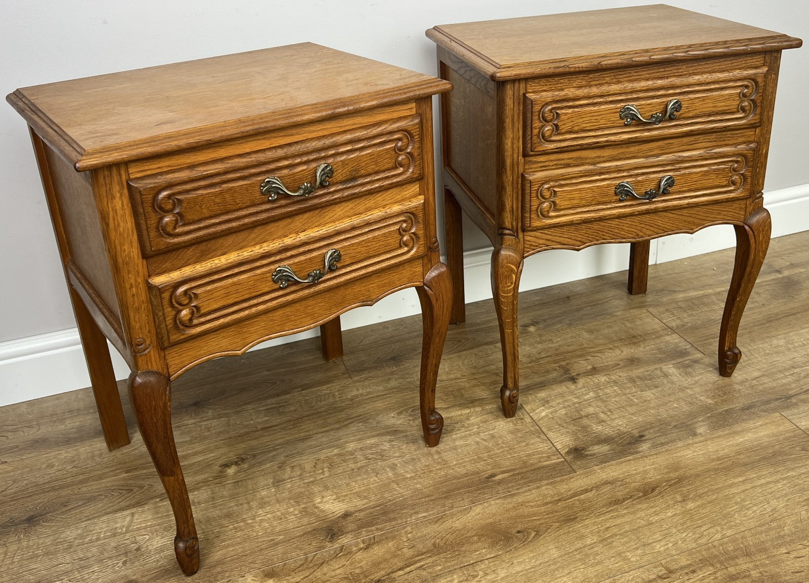 Pair of Bedside Tables Vintage French Louis Oak Nightstands Cabinets LOT 63502