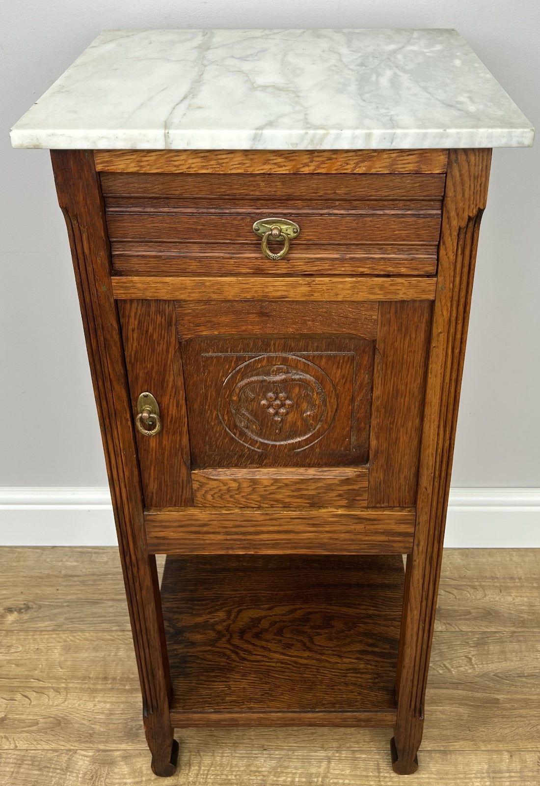 Bedside Table Antique French Style Marble Top Oak Cabinet Nightstand LOT 62440