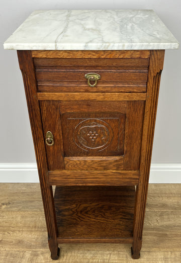 Bedside Table Antique French Style Marble Top Oak Cabinet Nightstand LOT 62440