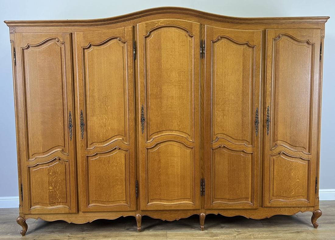 Wardrobe Vintage French Louis XVI Style Oak Five Door Carved Armoire LOT 48300