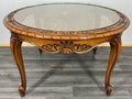 Coffee Table Vintage French Louis XIV Glass Top Ornate Cane Round Table LOT 39414